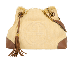 Soho Chain Shoulder Bag, Straw/Leather, Beige/Brown, 308982, 2*